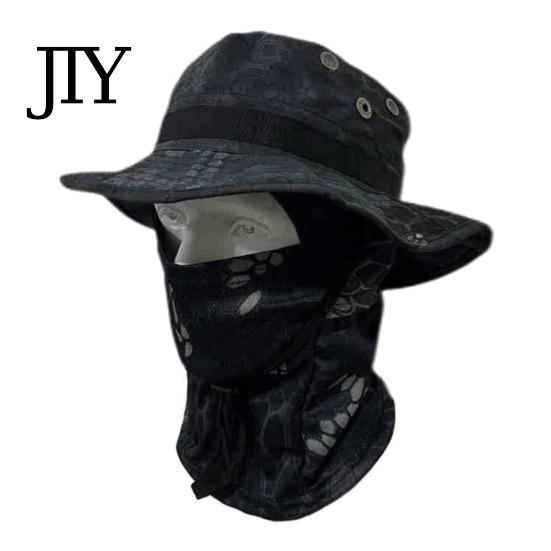 Sun Protection Hat Camouflage with Balaclava Face Mask, UV Men Wide Brim Hat, Breathable Bucket for Outdoor Fishing Hiking Cycling