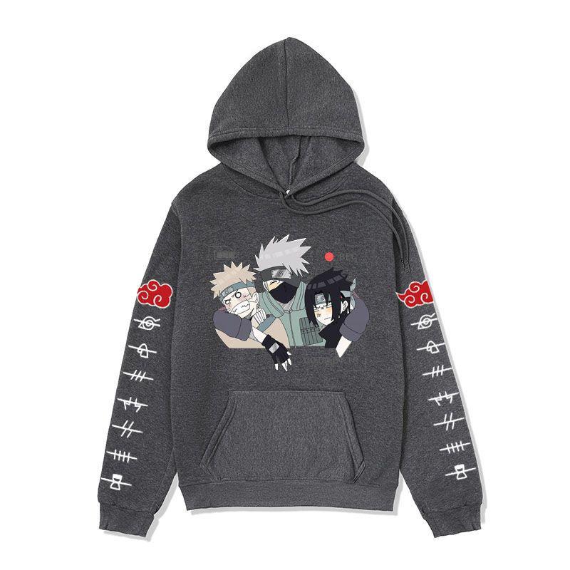 Mens Naruto Anime Hoodie Winter Fleece Lined Oversized Cotton Blend Sweatshirt Teens Casual Streetwear