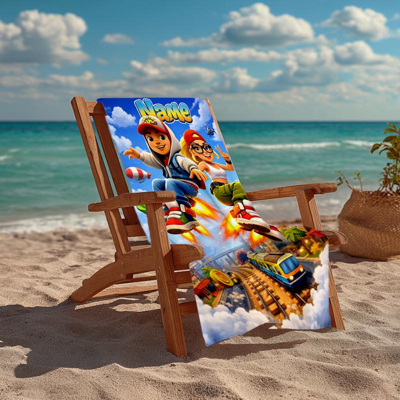 Custom Name Ultra-Soft Beach Towel with Subway Surfers Theme,Ideal for Pool - Camping, Diving - Perfect Travel Essential, Vibrant Beach Towel.