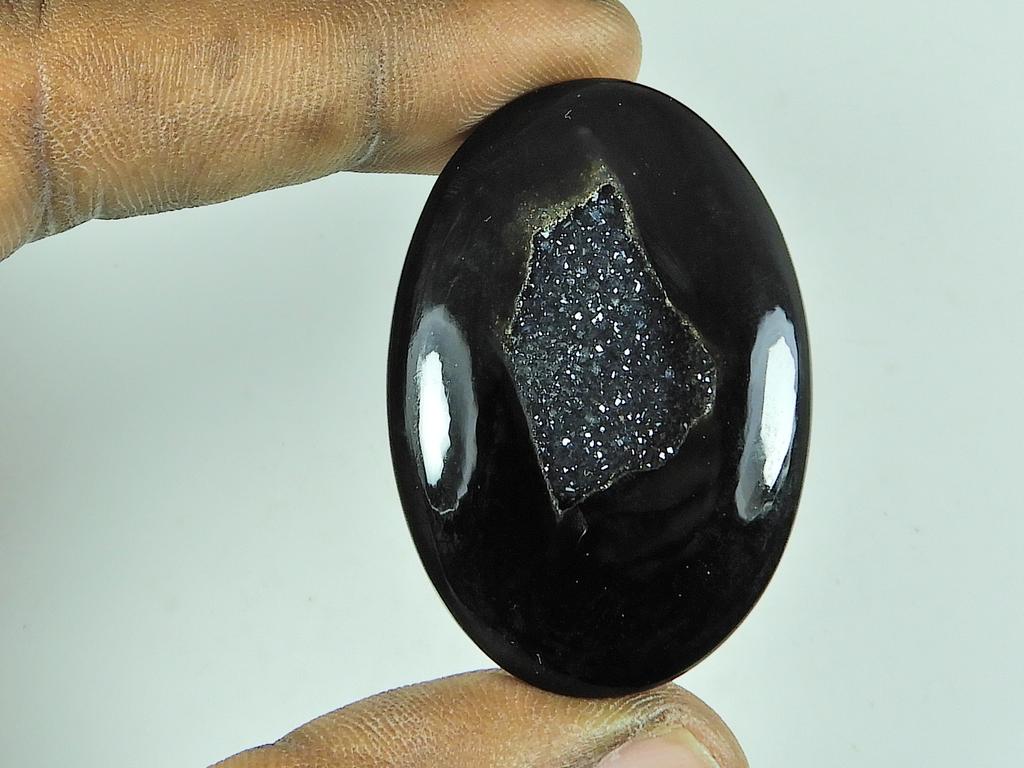 30X40X05 MM Dyed Black Onyx Druzy Agate Oval Cabochon Loose Gemstone 63Cts. SK-4670