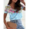 Summer New Women's T-Shirt Y2k Women's T-Shirt 3D Gradient Floral Print V-Neck Short Sleeve Shirt Fashion Ladie T-Shirt Clothing