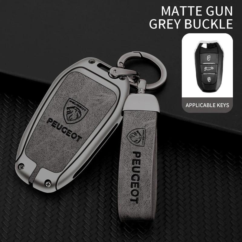 Car Sticker 2025 Hot Car Zinc Alloy Leather Smart Key Case Shell Cover Protector Fob for Peugeot 308 408 508 2008 3008 4008 5008
