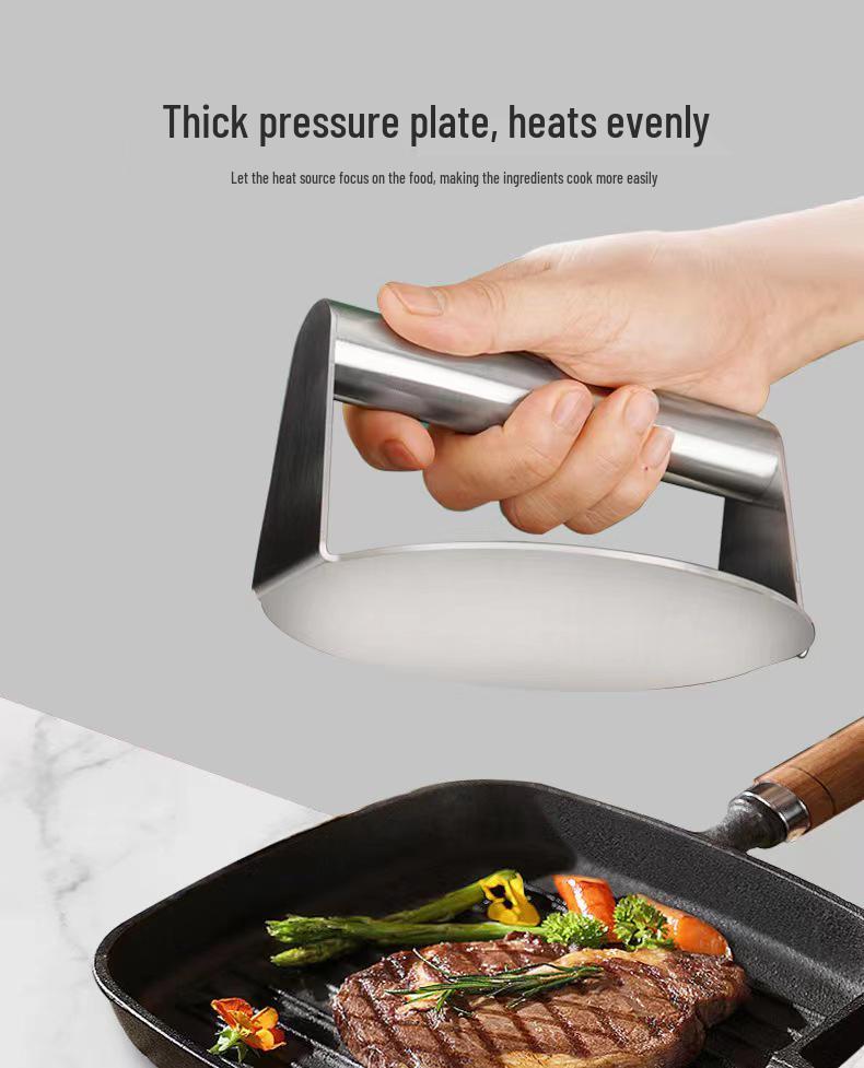 Stainless Steel Square Patty & Steak Press - Manual Teppanyaki & Hamburger Tool