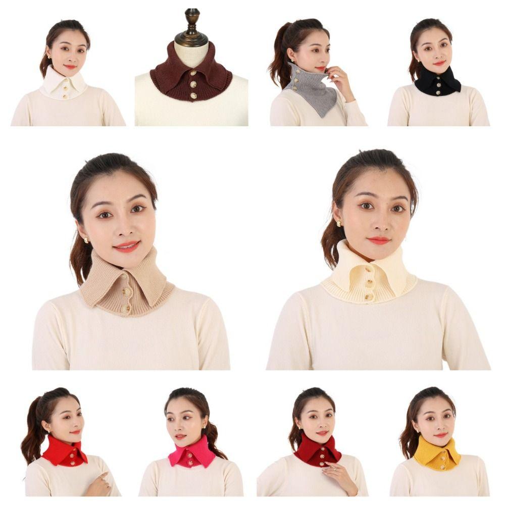 Однотонный вязаный шерстяной шарф с пуговицами на нагруднике, элегантный воротник-стойка, студент