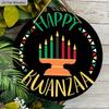 Happy Kwanzaa Simple Wooden Sign - Classic Round Sign for Front Door, Wall Hanging Decor - Ideal Kwanzaa Decoration