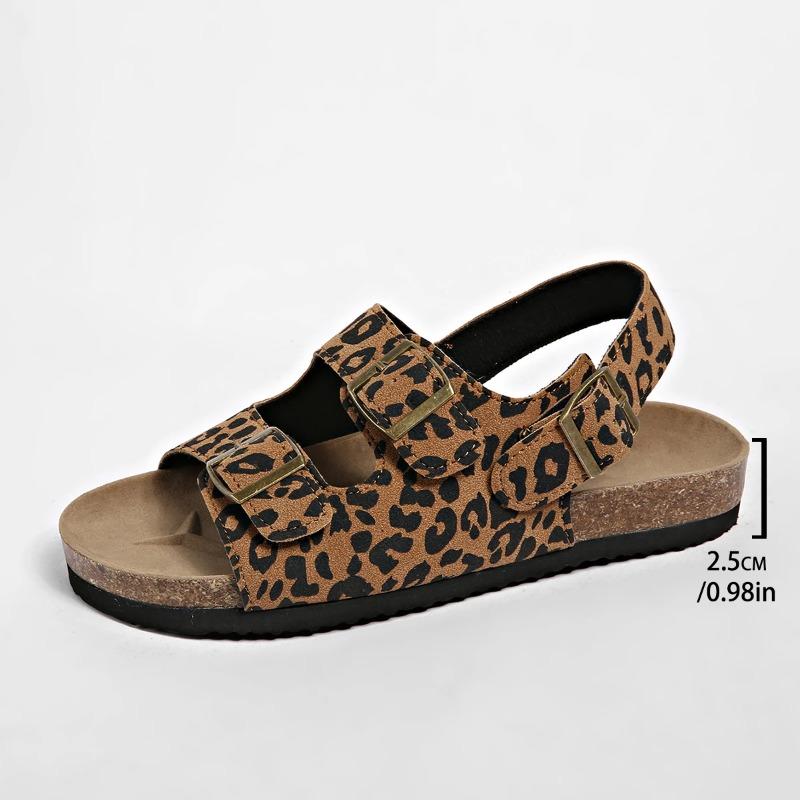 Модная женская обувь лето бренд открытый носок женские шлепанцы модный леопардовый принт повседневные летние ремешок с пряжкой большой размер римские плоские шлепанцы