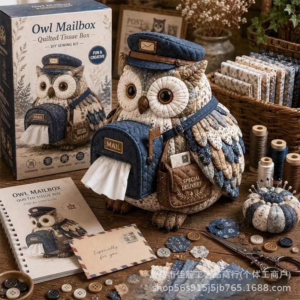 Owl Quilted Tissue Box Diy Sewing Kit Tissue Box Owl Patchwork Diy Set