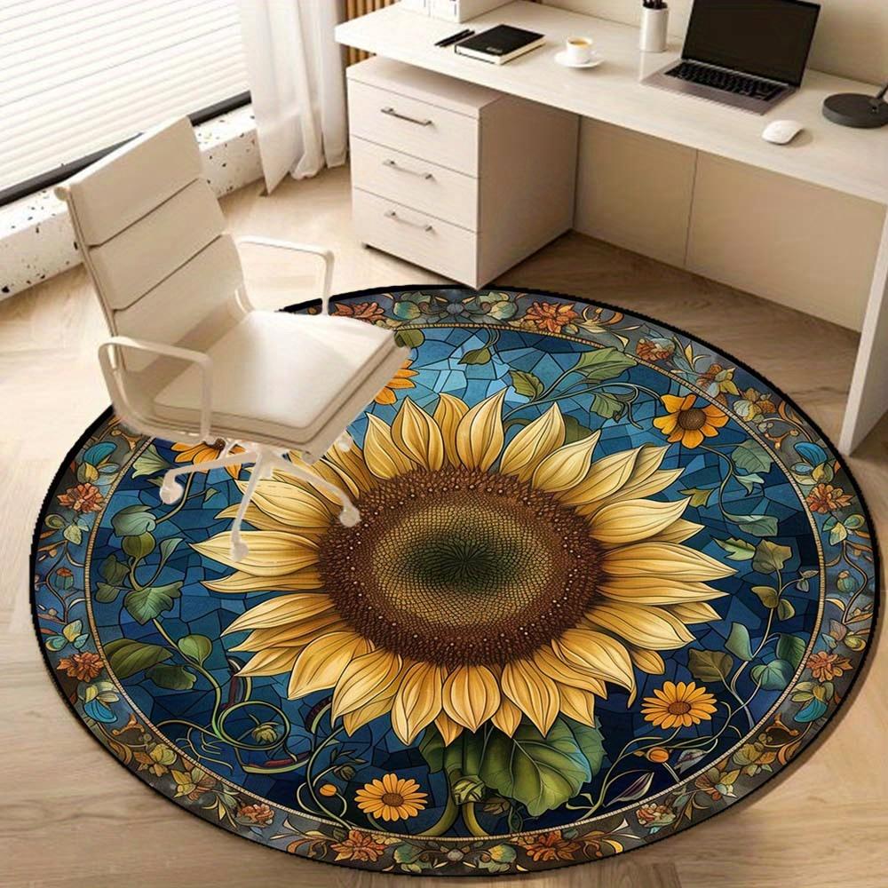 Vibrant Sunflower Round Rug - Anti-Slip Washable Floor Mat for Entryway, Living Room, Bedroom and Dorm Decor