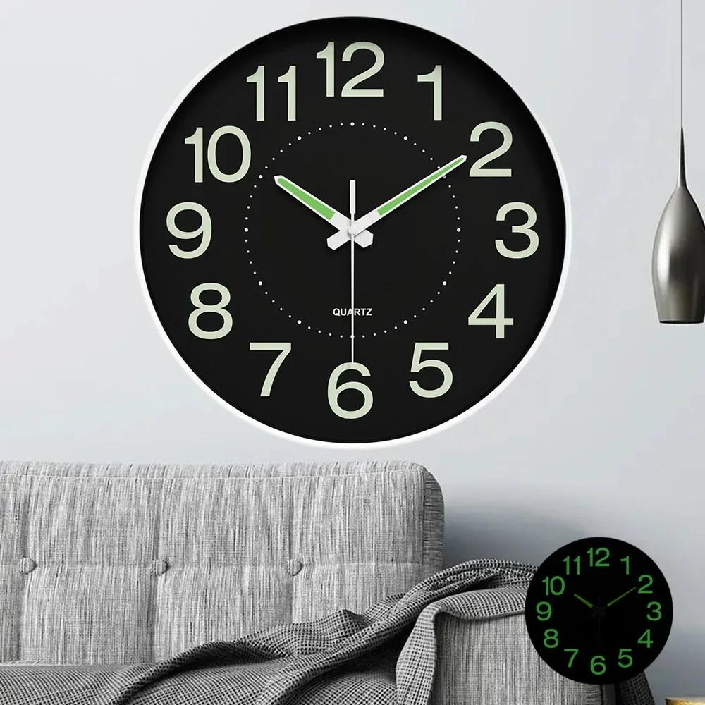10-дюймовые круглые минималистичные и модные светящиеся настенные часы для украшения гостиной, бесшумные и безударные настенные часы 3d