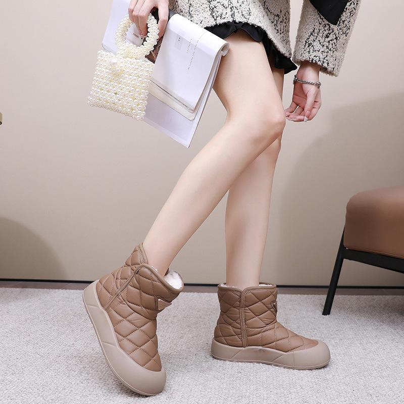 Женские повседневные зимние теплые ботинки для снега, нескользящие ботинки на толстой платформе, ботильоны, подкладка из искусственного меха и флиса, удобные короткие ботинки из искусственной кожи для женщин