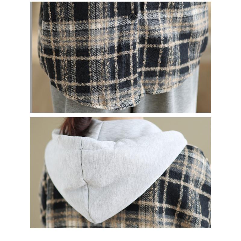 DIMANAF 2025 Новые осенне-зимние женские пальто и куртки больших размеров с капюшоном, хлопковые, теплые, с длинным рукавом, свободные, повседневные, верхняя одежда, винтажная женская клетка