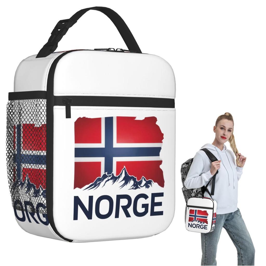 Norway Flag Insulated Lunch Bag for Women Kids Portable Food Boxes Thermal Lunch Box Tote