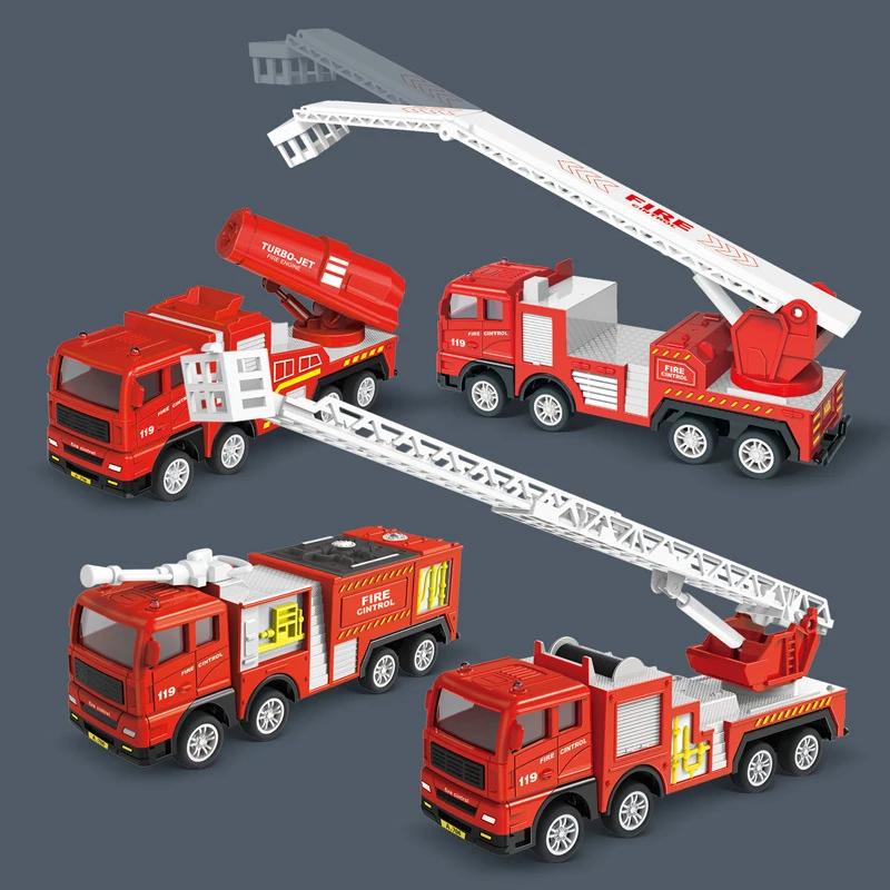 Inertia Fire Truck Models Kids Toy Car Pull Back Sliding Ladder Firetruck Vehicle For Toddler Collection Car Set Kids Boys Gift