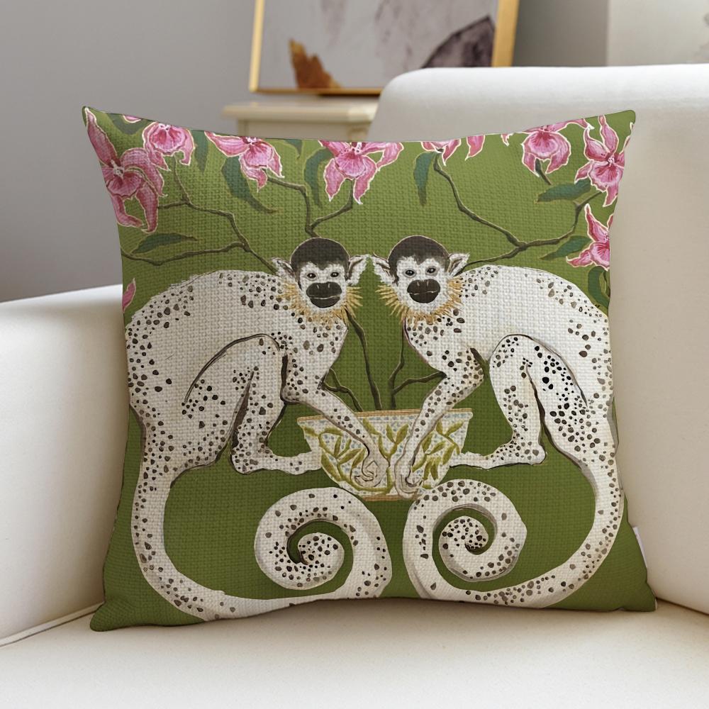 Paige Gemmel MonkeyS Cushion Cover Breathable and skinfriendly linen pillowcase square removable and washable cushion