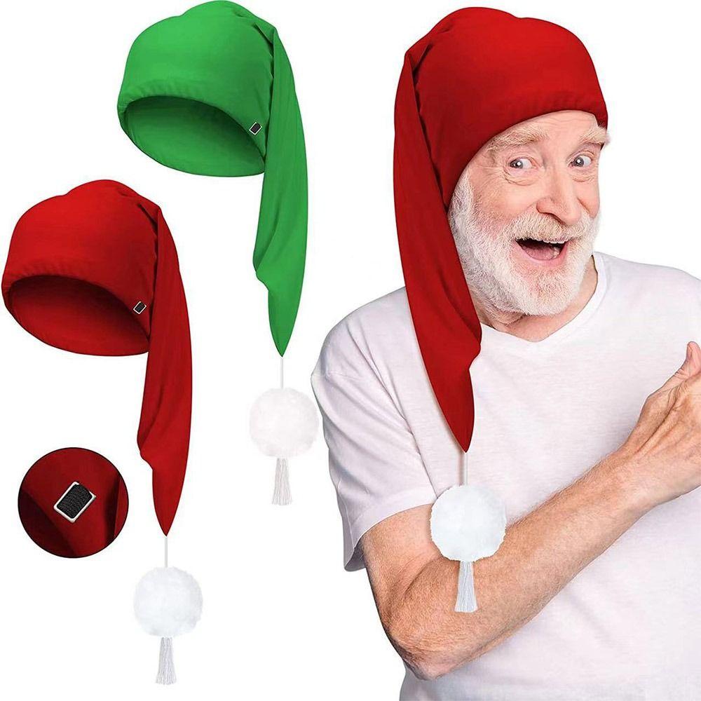 Elastic Sleepwear Hat with Pom Ball Stocking Santa Cap Night Sleeping Caps  Women Men
