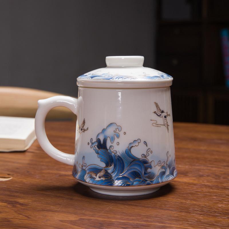 Керамическая кружка Национальный тренд Набор из трех предметов Чашка-фильтр Офисная чашка для разделения чая Фестивальная бизнес-подарочная чашка