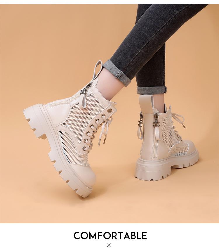 2025 Женские ботинки Мартин в британском стиле из сетки и кожи - Дышащие, на толстой подошве, перфорированные, короткие ботинки для лета