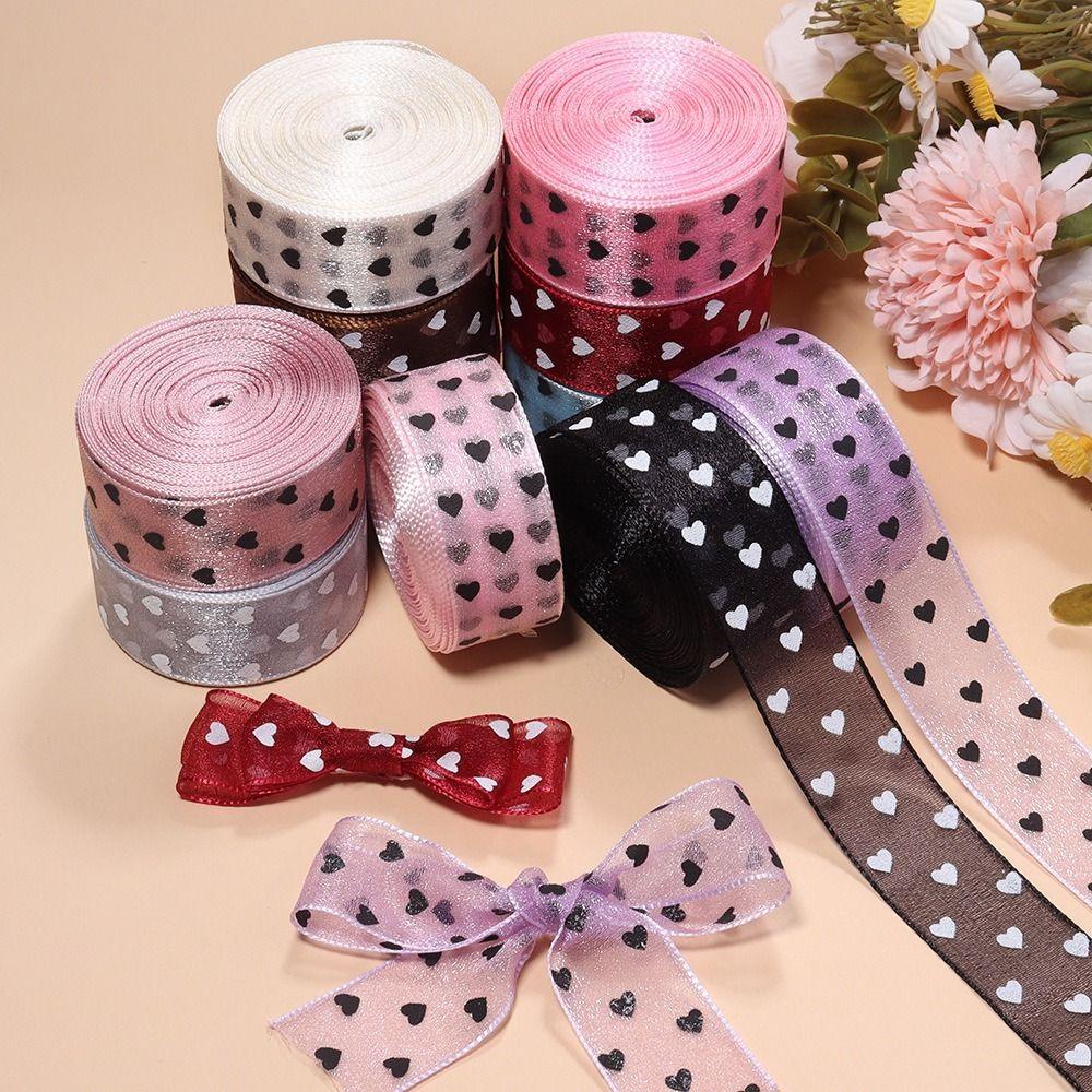 Heart Print Heart Ribbon Sheer Organza Craft Ribbon Gift Embellish Organza Tape Garment Trim