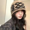 Diamond-shaped versatile bucket hat, cold-proof knitted wool hat, niche pullover hat, fisherman hat with vintage jacquard design
