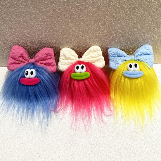Yousheng Keychain Cartoon Plush Doll Wearing Big Bowknot Decor Big Mouth Design Charm Key Chain Keys Backpacks Cars Accessories