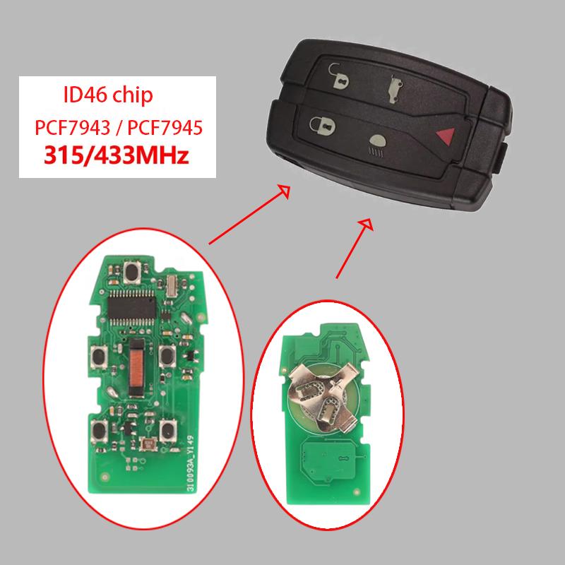 5 Buttons 315Mhz /433 Mhz ID46 PCF7943/PCF7945A Chip Car Key Remote Fob Circuit Board for Land Rover Freelander 2 Freelander2