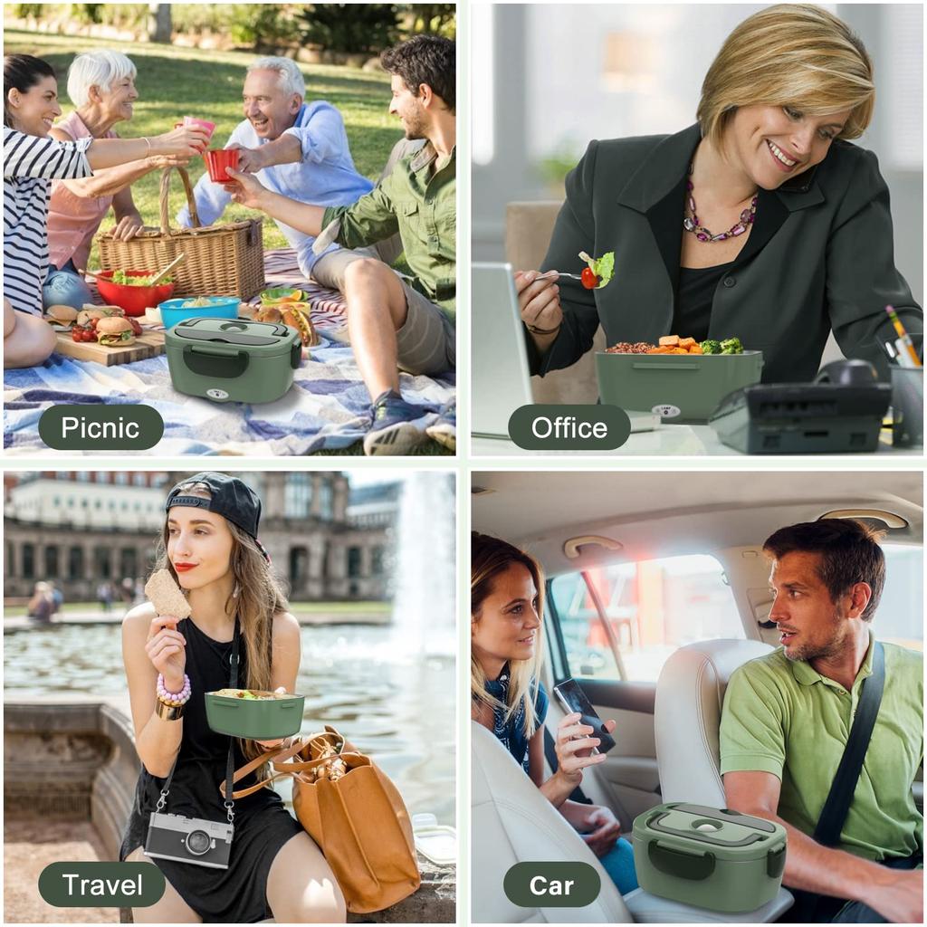 Electric Lunch Box For Adults, 80W Heated Lunch Box Portable Food Warmer Lunch Box For Work/Men/Car/Trucleakproof 2 Compartments