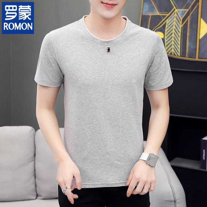 ROMON Men's Solid Round Neck Short Sleeve T-Shirt