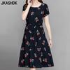 Женская мода лето весна цветочный узор принт с коротким рукавом и круглым вырезом со средней талией повседневные платья