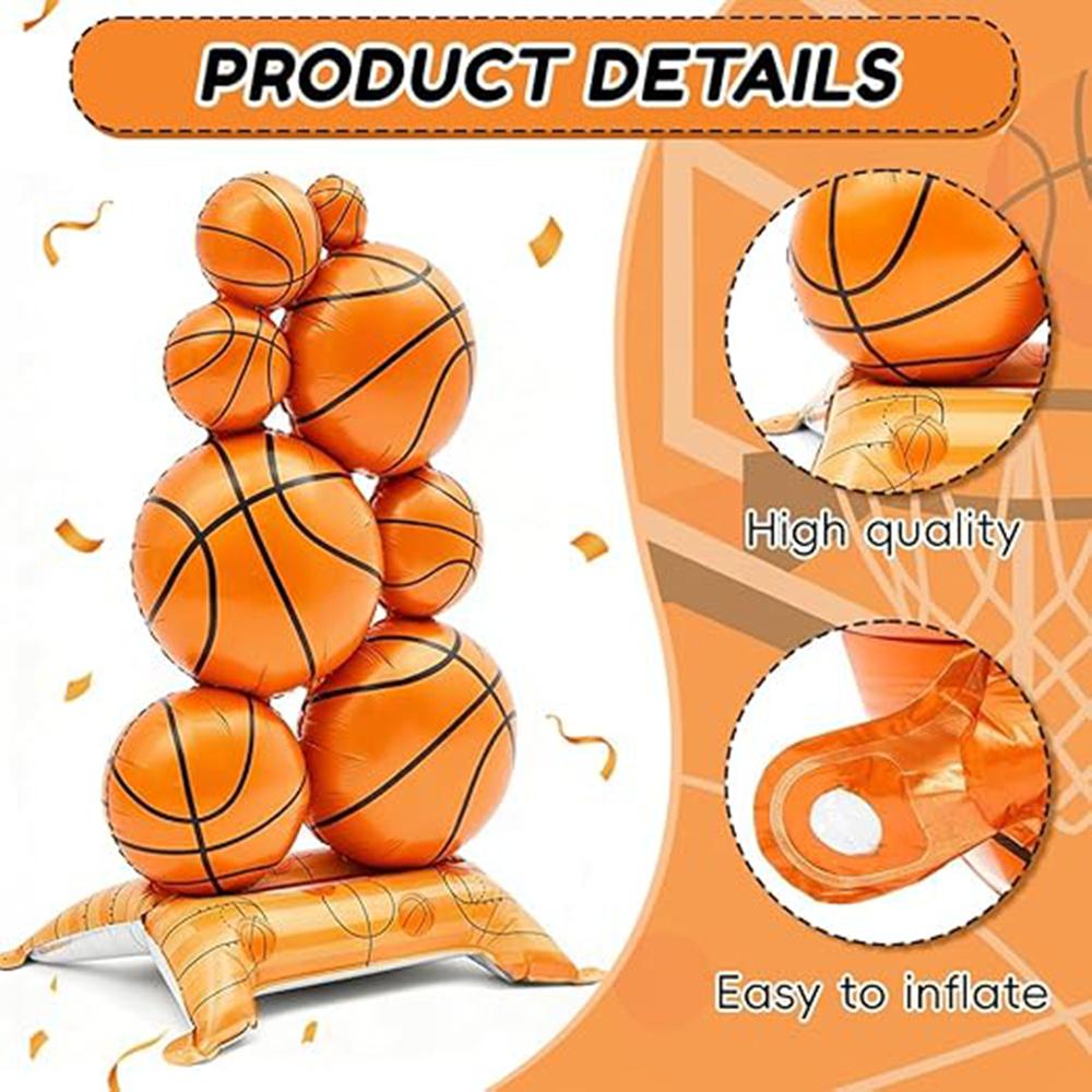1/2Pcs 3D Standing Basketball Foil Balloon, Durable Leak-Proof Aluminum Basketball Balloon with Stable Base, No Helium Needed Fo