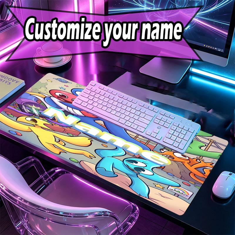 Custom Name Personalized Game Rainbow Friends Pattern Mousepad, Laptop PC Desk Mat, Decorative Desk Mat for Home Keyboard Pad Gift