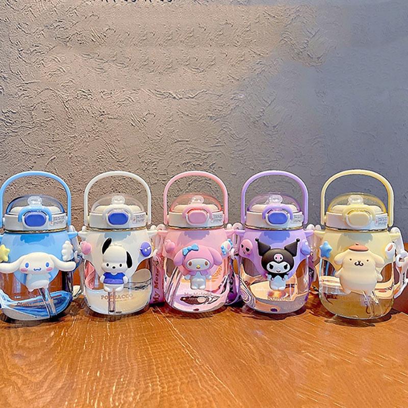 Chuhe Cartoon Plastic Straw Cup Large Capacity Leak-proof Purple Color 820ml