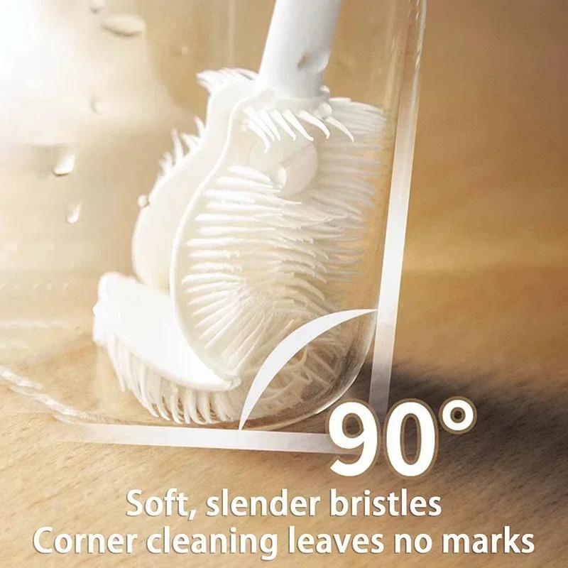 Силиконовая щетка для чашек, складная головка щетки, длинная ручка, скребок для чашек, белый кухонный инструмент для чистки, бутылочка для кормления