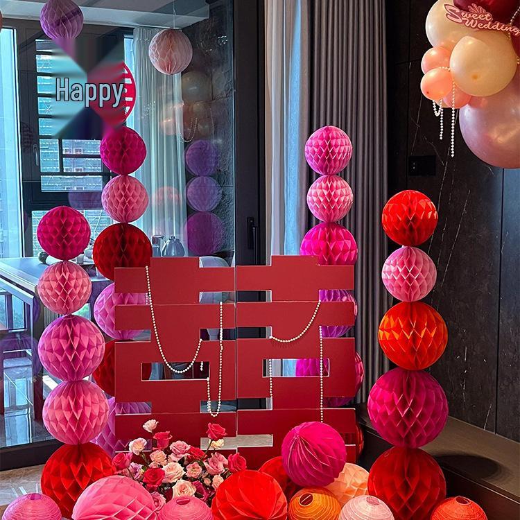 Bridal Wedding Room Decoration Set with No-Trace Double Happiness for Hotels and Living Rooms