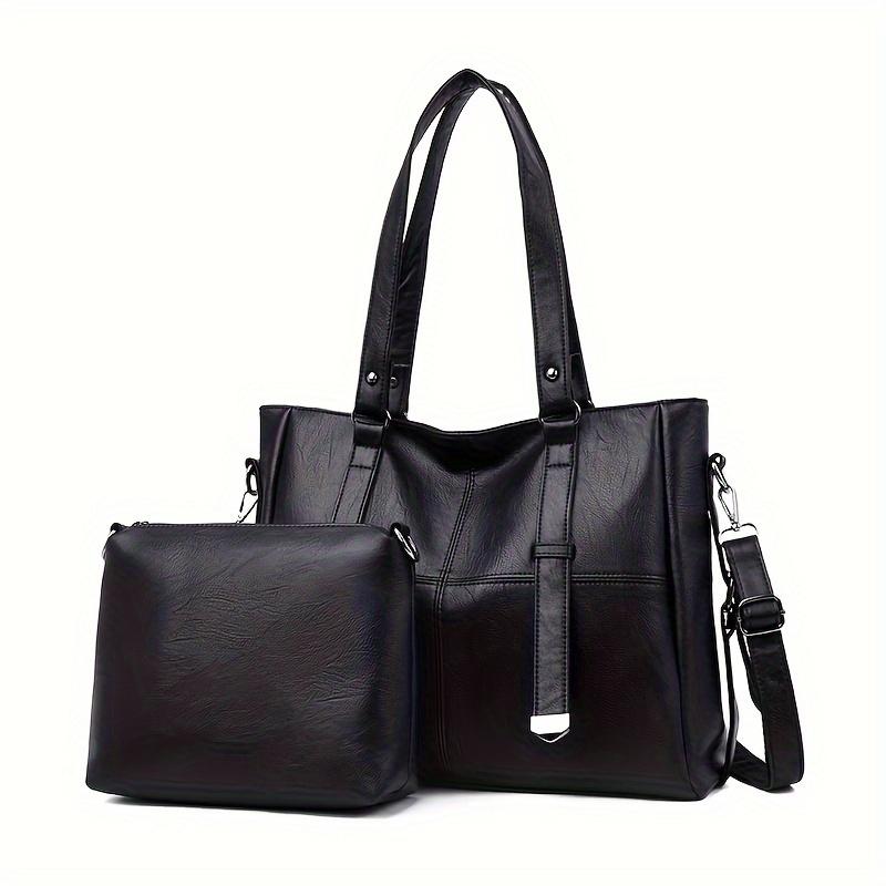 2pcs Large Capacity Solid Color Crossbody Bag + Small Storage Bag Set, Casual Water-Resistant Adjustable Shoulder Straps Bags For Men & Women