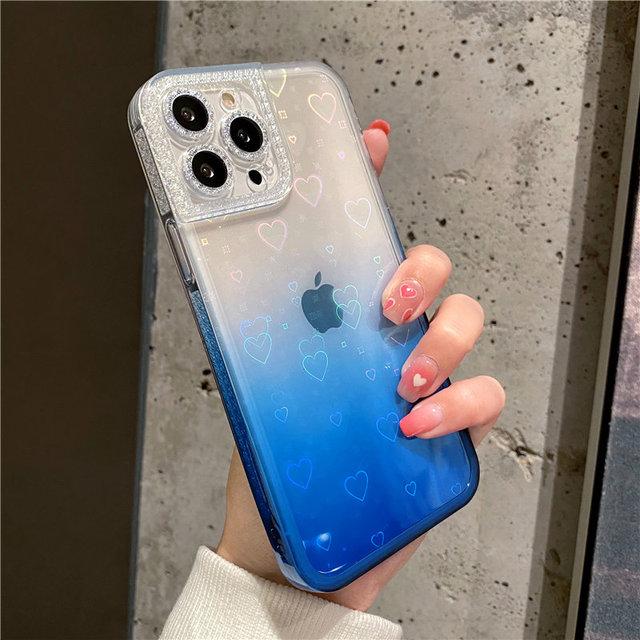 Прозрачный чехол для телефона с градиентным лазером и сердечком для Iphone 11 13 12 Pro Max X Xr Xs Max 7 8 Plus, мягкая прозрачная акриловая задняя крышка