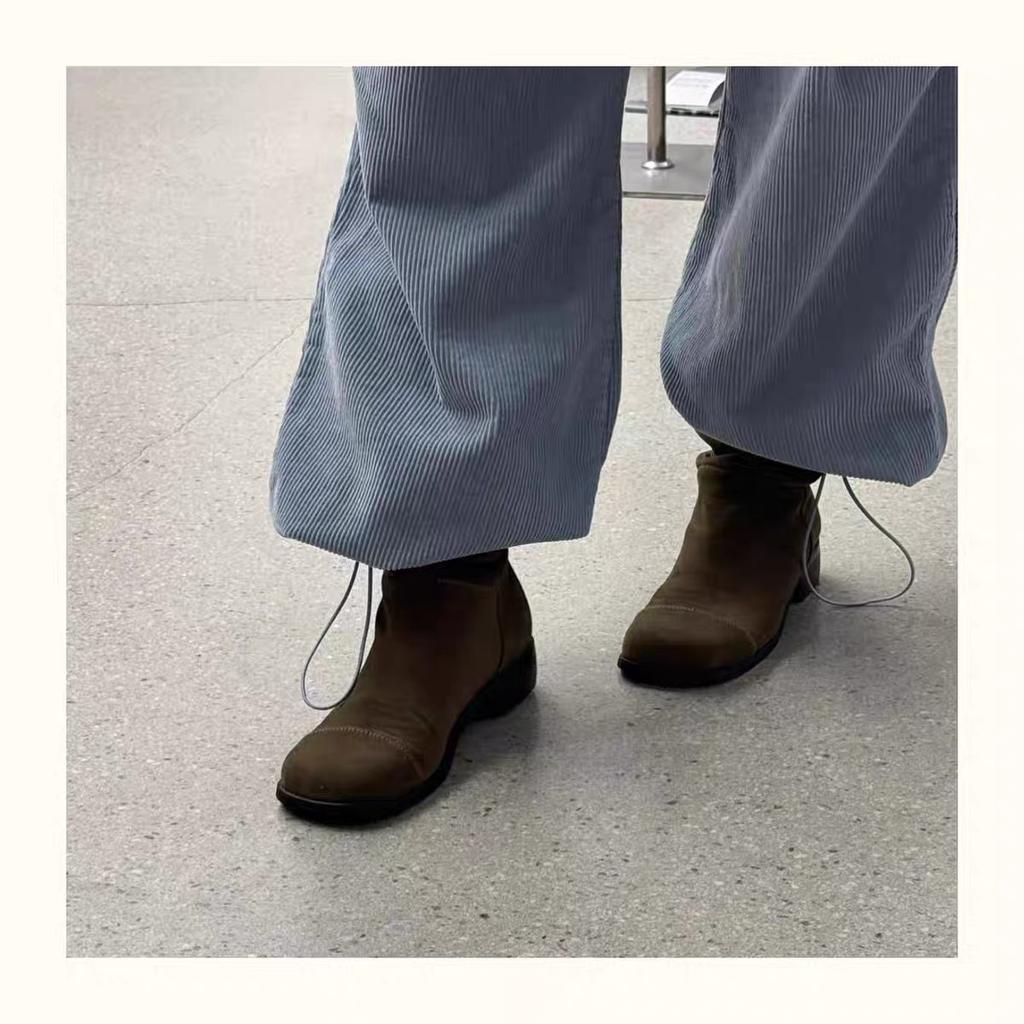 Ретро замшевые квадратный носок низкий каблук высокие сапоги осень и зима новая кожа универсальные но ботфорты женщины