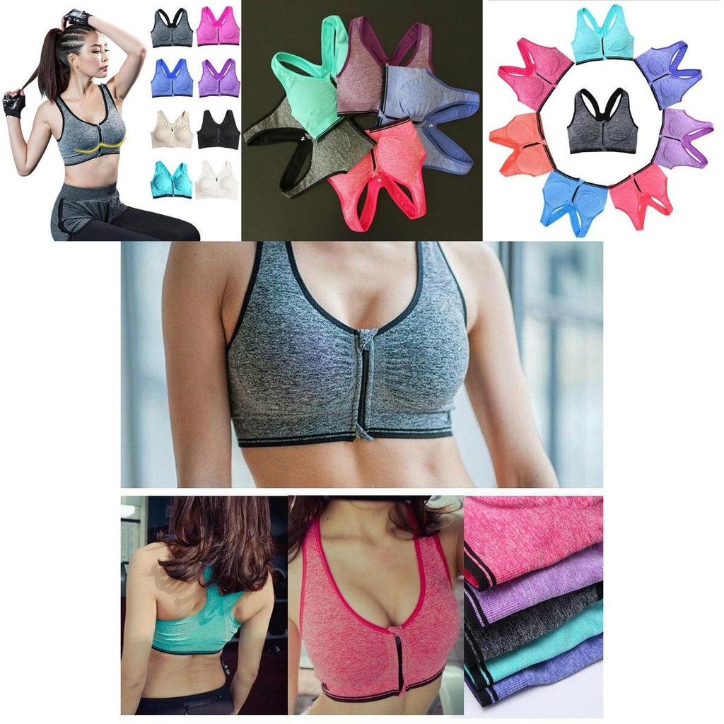Front Zip Womens Wireless Padded Sports Bra Yoga Cami Push Up Support Vests Top