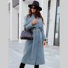 Long Sleeve Elegant Casual Wool Women Autumn Winter Solid Color Sweet V Neck Korean Loose Vintage Fashion Long Coat Blends 2022