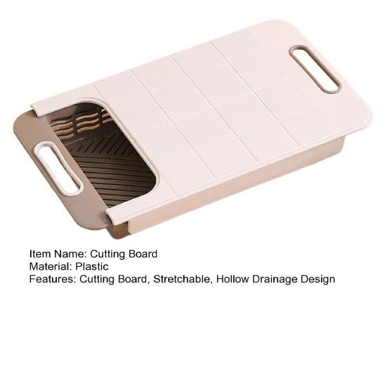 Cutting Board with Strainer Colander Retractable Plastic Board Extended Size Space-Saving with Handle Draining Tray for Kitchen