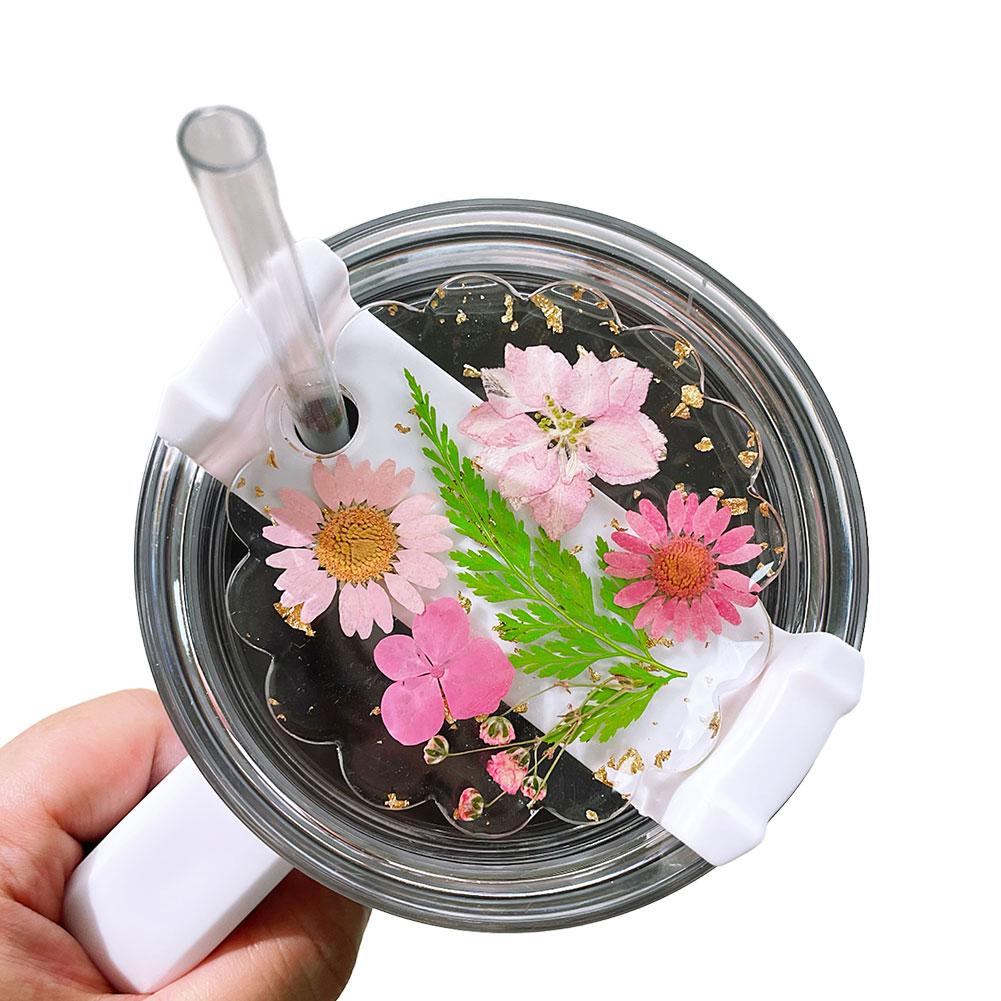 Изысканная крышка из сухоцвета для крышки Stanley Cup, силиконовая крышка, сушеные аксессуары, 40 унций, водяной цветок C5A3