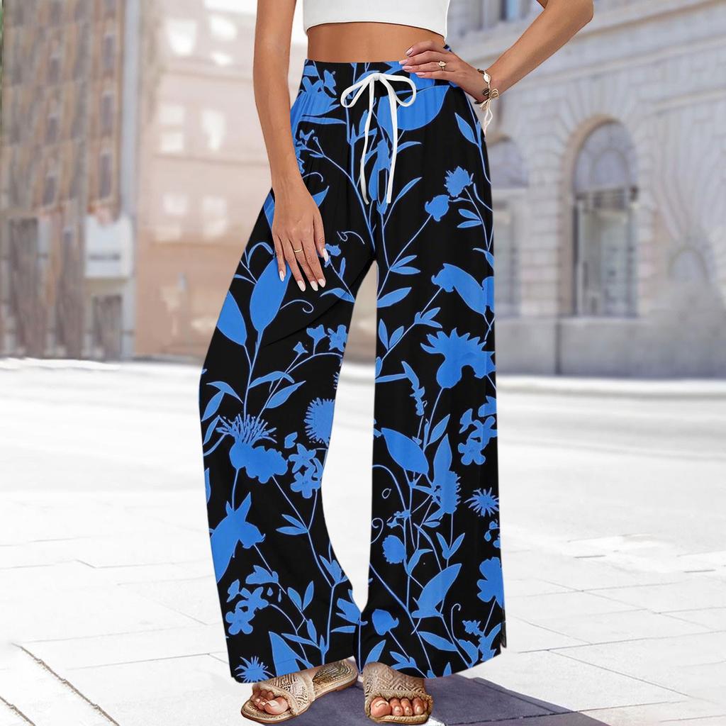 Женские брюки с принтом и широкими штанинами, с карманами, с высокой талией, на кулиске, свободные, повседневные