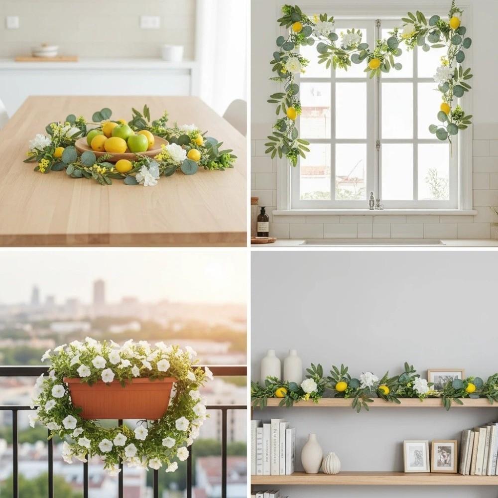 Realistic Artificial Lemon Garland Eucalyptus Leaves Simulation Lemon Vine Kitchen Decor