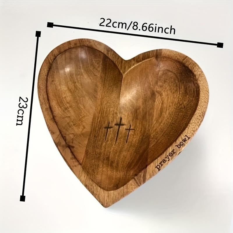 Vintage Wooden Heart Shaped Prayer Bowl with Cross and ‘Prayer’ Text - Perfect for Home Decor, Living Room or Prayer Room