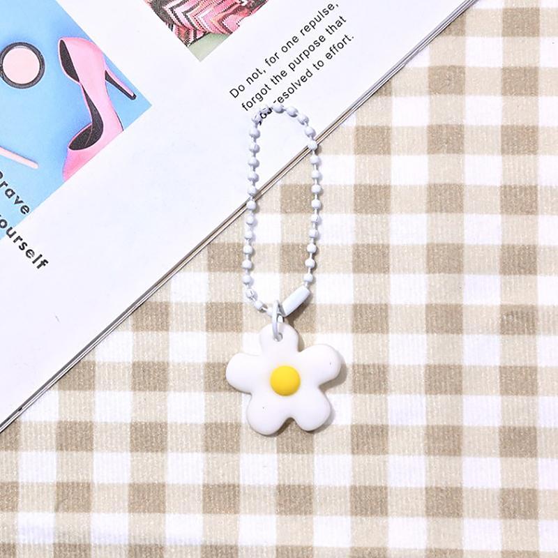 Брелок для ключей с маленькими цветными цветами, кулон для ключей в розовом цвете, подвеска для сумки для женщин, цепочка в корейском стиле, мультяшные брелки