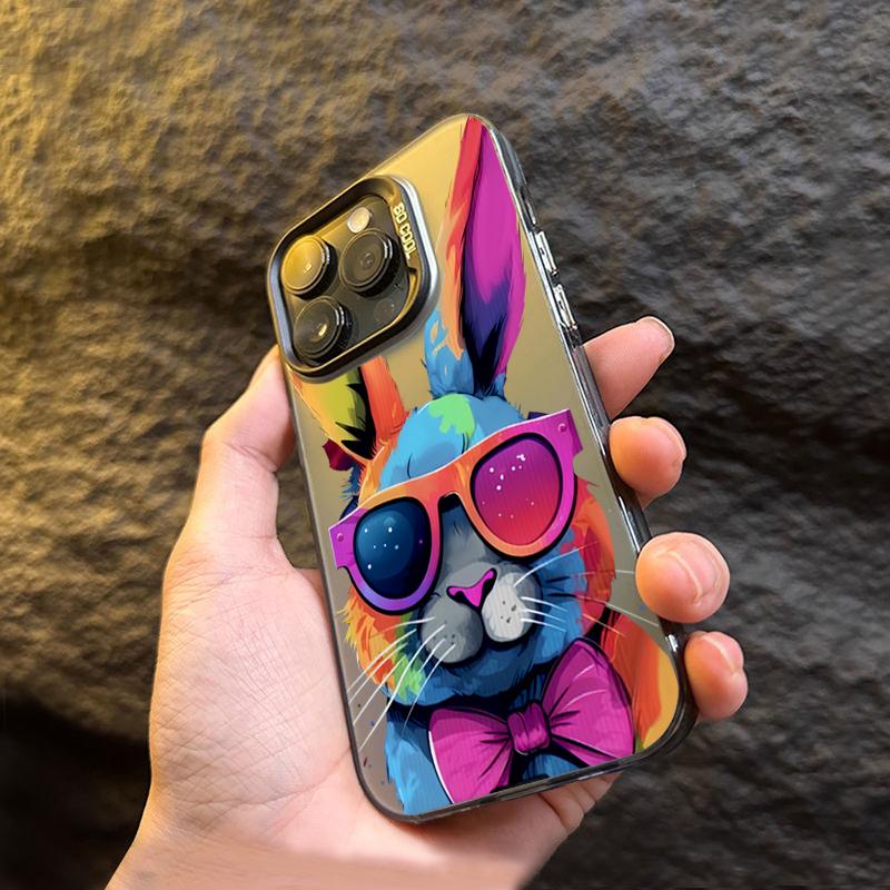 Cute Colorful Rabbit Electroplate Silver IMD Case For Samsung Galaxy A14 A34 A13 A23 A52 S24 S23 S22 S21 Ultra Plus S20 FE Cover