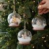 LED Lit Christmas Keepsakes Lighted Glass Ball Ornament, Winter Snow Scene Tree Festive Accessories Hanging Bauble with Reindeer Cabin for Decorations