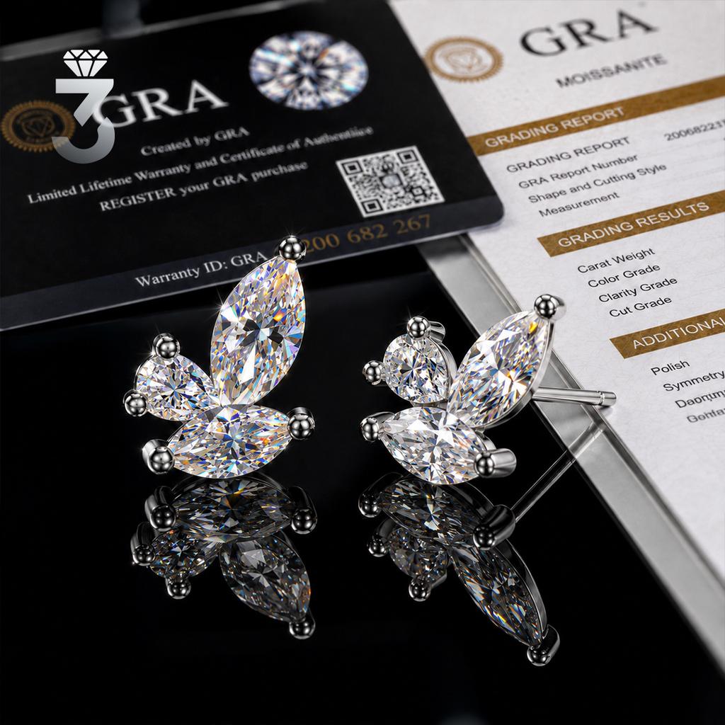Marquise Moissanite Cluster Stud Earrings 925 Sterling Silver Three Stone Sparkling Jewelry for Women