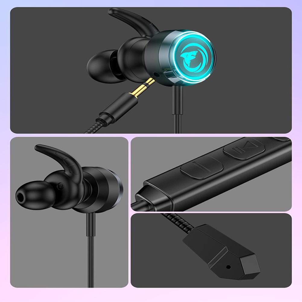 Wired In-ear Gaming Headset With Mic Stereo Bass Gaming Earphone With RGB Light Compatible For Laptop Cellphone PC