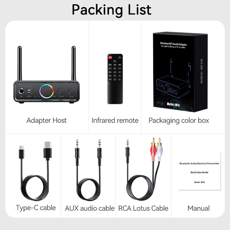 RGB Bluetooth 5.3 аудио передатчик приемник ЦАП/AUX/RCA/USB/коаксиальный/оптический/6,5 мм микрофон караоке Hifi DSP беспроводной адаптер