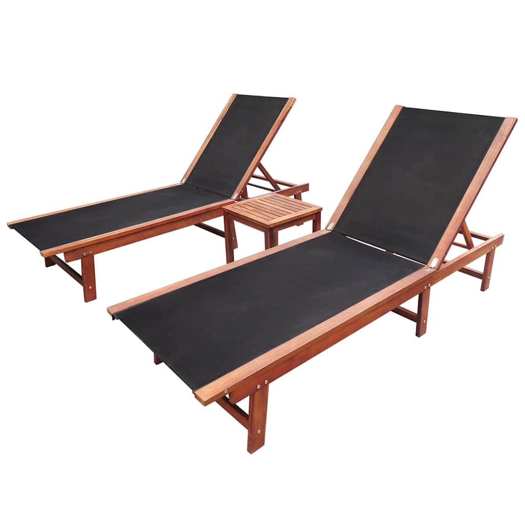 2 Piece Sun Lounger Set with Table Solid Acacia Wood and Textilene